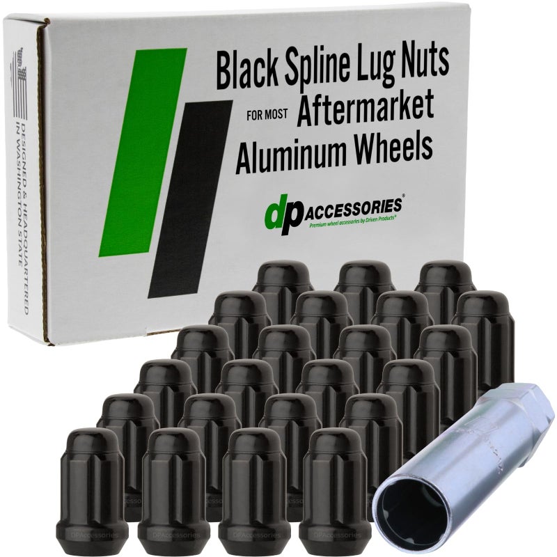 DPAccessories Black 1220 Lug Nuts for Aftermarket Wheels Closed End Spline Tuner 34mm 135 Tall Set of 23 D5242P230823