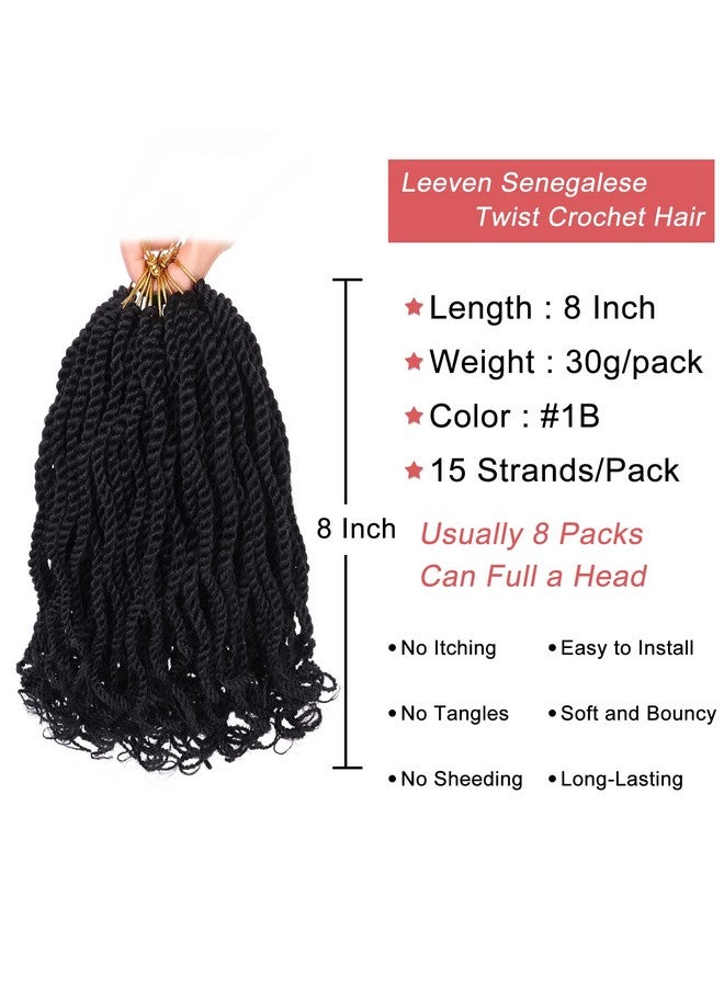 Leeven Eeven 8 Packs Wavy Senegalese Twist Crochet Hair With Curly Ends 8 Inch Black Pre Looped Short Crochet Braids Pre Twisted Small Havana Twist Synthetic Braiding Hair For Women Girl Kids  - Image 3