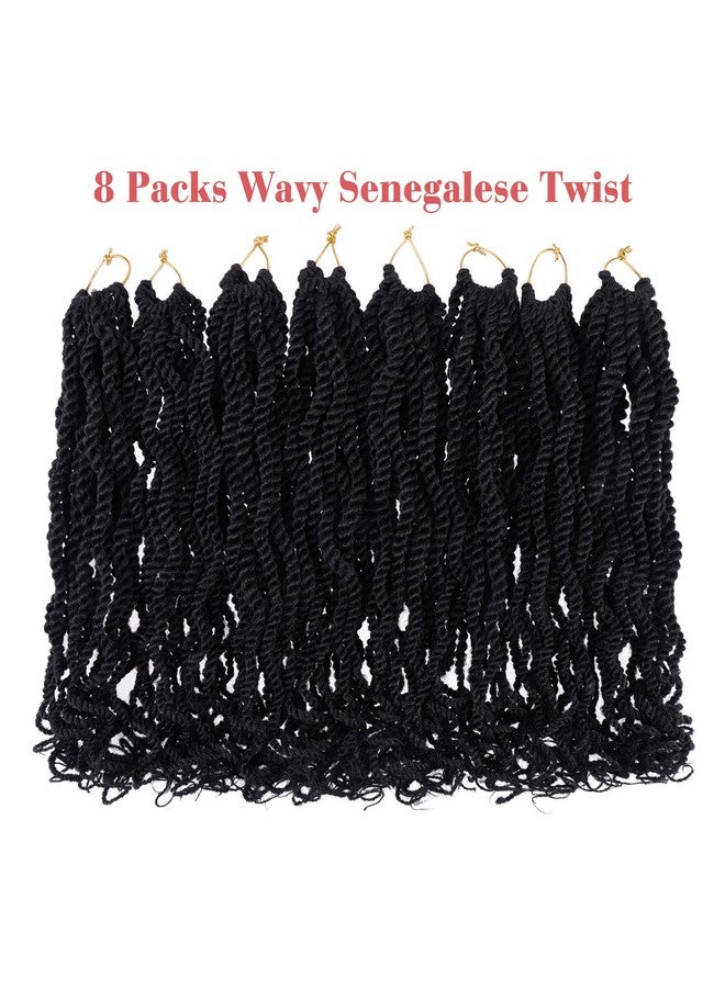 Leeven Eeven 8 Packs Wavy Senegalese Twist Crochet Hair With Curly Ends 8 Inch Black Pre Looped Short Crochet Braids Pre Twisted Small Havana Twist Synthetic Braiding Hair For Women Girl Kids  - Image 5
