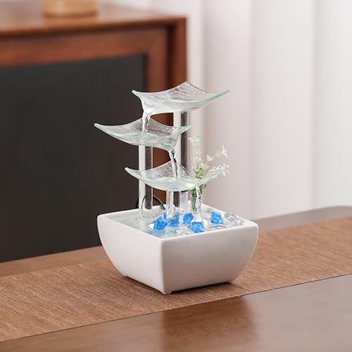 Andady Ceramic and Glass Tabletop Fountain for Indoor and Home Decoration Table Desk Office Patio White - Image 5