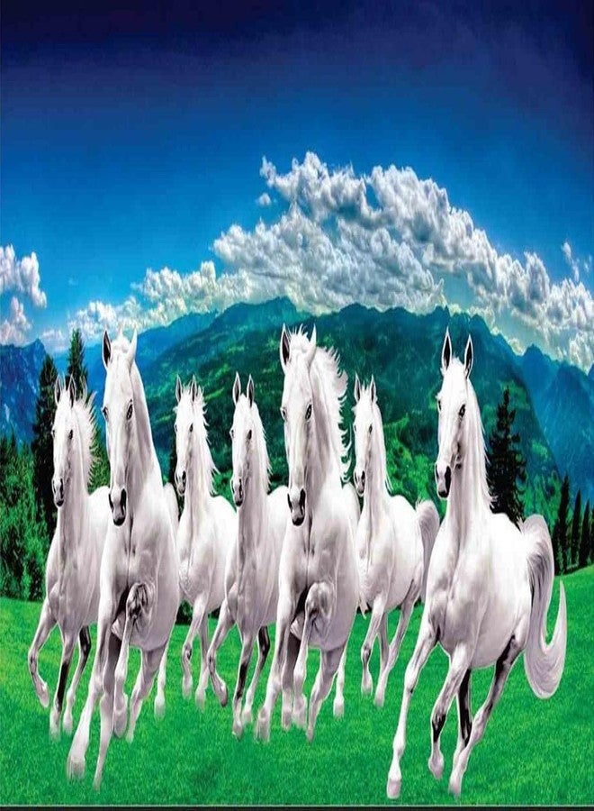 wallstop™ Vastu Seven lucky Running Horses Sunrise Art Print for wall (paper,multicolor,7 horse) ll wr338 - Image 1