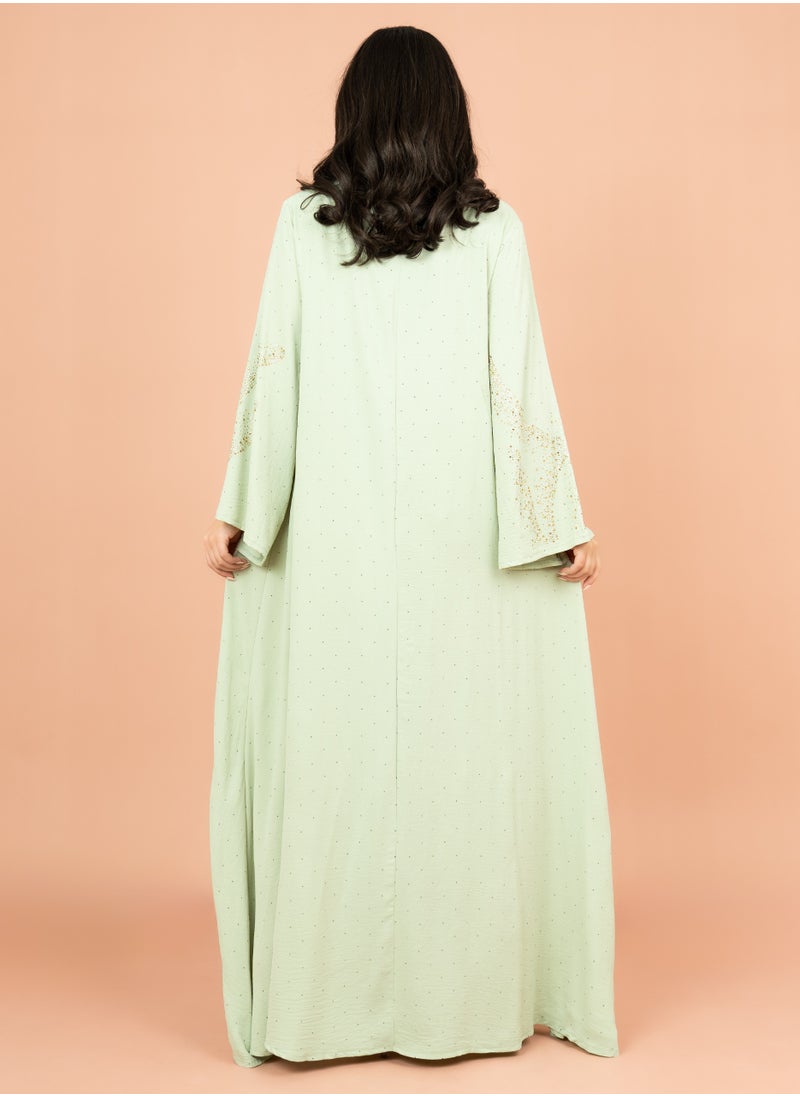 IKKXA Shimmering Crystal Jalabiya with Patterned Crystal Detailing IK6007 Green  - Image 4
