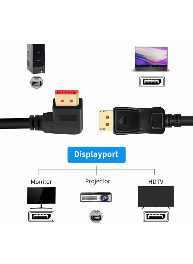 BolAAzuL كابل Displayport 1.4 بزاوية 90 درجة 4K/144Hz، كابل Display Port بزاوية 8K/60Hz DP 1.4 من ذكر إلى ذكر بطول 1.8م FreeSync G-Sync - Image 3