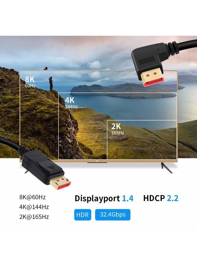 BolAAzuL كابل Displayport 1.4 بزاوية 90 درجة 4K/144Hz، كابل Display Port بزاوية 8K/60Hz DP 1.4 من ذكر إلى ذكر بطول 1.8م FreeSync G-Sync - Image 2