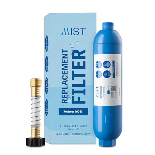 Mist 40043 Replacement for Camco RV Inline Water Filter 40043, 40013, 40041, with Flexible Hose Protector. Reduces Bad Taste, Odors, Chlorine, Lead and Sediment, 1 Pack - Image 1