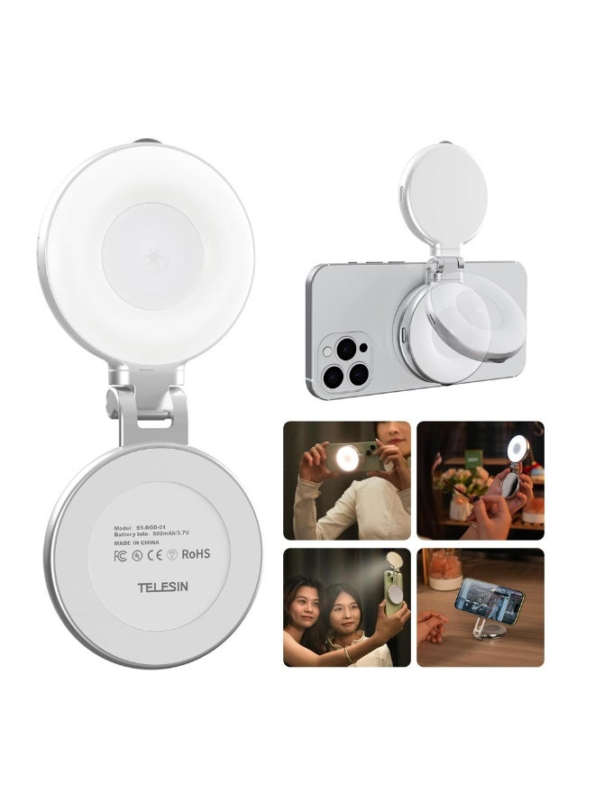 تيليسن C03 حلقة إضاءة سيلفي مغناطيسية للهواتف المحمولة مع مرآة وحامل قابل للتمديد وسطوع قابل للتعديل – متوافقة مع الهواتف الذكية - Image 1