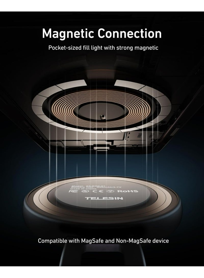 تيليسن C03 حلقة إضاءة سيلفي مغناطيسية للهواتف المحمولة مع مرآة وحامل قابل للتمديد وسطوع قابل للتعديل – متوافقة مع الهواتف الذكية - Image 5