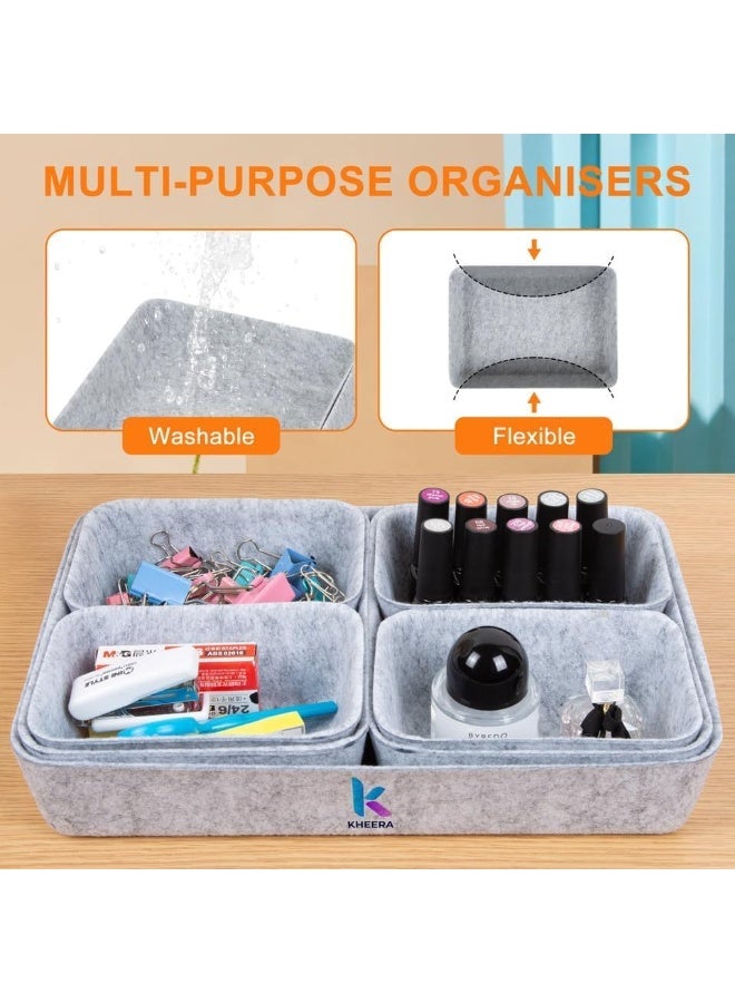 هالامين 7 قطع صواني أدراج منظمة للأدراج، صواني أدراج مكتبية، صواني أدراج مكتبية، صواني أدراج منظمة، صناديق أدراج مقسمة للخزائن، فواصل أدراج لأدوات المائدة للمطبخ، أدوات الماكياج، المكتب، المكتب، مجوهرات، أقلام (رمادي) - Image 5