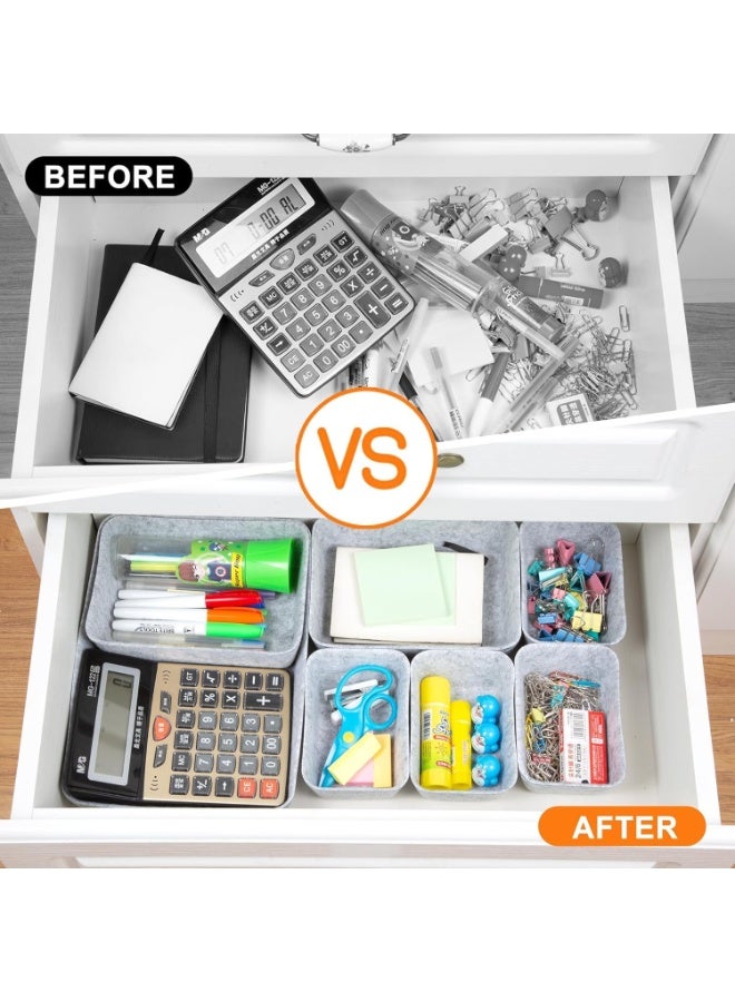 هالامين 7 قطع صواني أدراج منظمة للأدراج، صواني أدراج مكتبية، صواني أدراج مكتبية، صواني أدراج منظمة، صناديق أدراج مقسمة للخزائن، فواصل أدراج لأدوات المائدة للمطبخ، أدوات الماكياج، المكتب، المكتب، مجوهرات، أقلام (رمادي) - Image 4