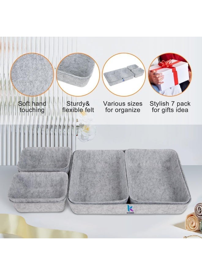 هالامين 7 قطع صواني أدراج منظمة للأدراج، صواني أدراج مكتبية، صواني أدراج مكتبية، صواني أدراج منظمة، صناديق أدراج مقسمة للخزائن، فواصل أدراج لأدوات المائدة للمطبخ، أدوات الماكياج، المكتب، المكتب، مجوهرات، أقلام (رمادي) - Image 2