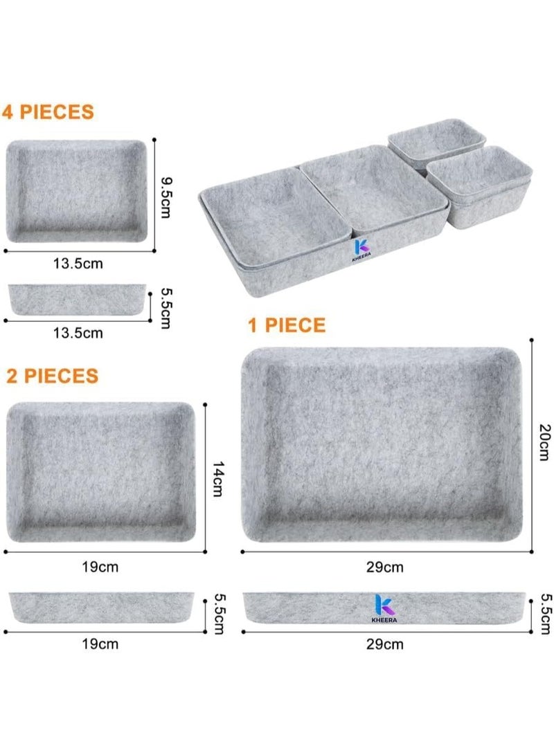 هالامين 7 قطع صواني أدراج منظمة للأدراج، صواني أدراج مكتبية، صواني أدراج مكتبية، صواني أدراج منظمة، صناديق أدراج مقسمة للخزائن، فواصل أدراج لأدوات المائدة للمطبخ، أدوات الماكياج، المكتب، المكتب، مجوهرات، أقلام (رمادي) - Image 3