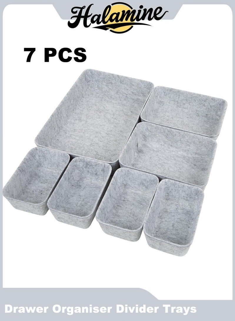 هالامين 7 قطع صواني أدراج منظمة للأدراج، صواني أدراج مكتبية، صواني أدراج مكتبية، صواني أدراج منظمة، صناديق أدراج مقسمة للخزائن، فواصل أدراج لأدوات المائدة للمطبخ، أدوات الماكياج، المكتب، المكتب، مجوهرات، أقلام (رمادي) - Image 1