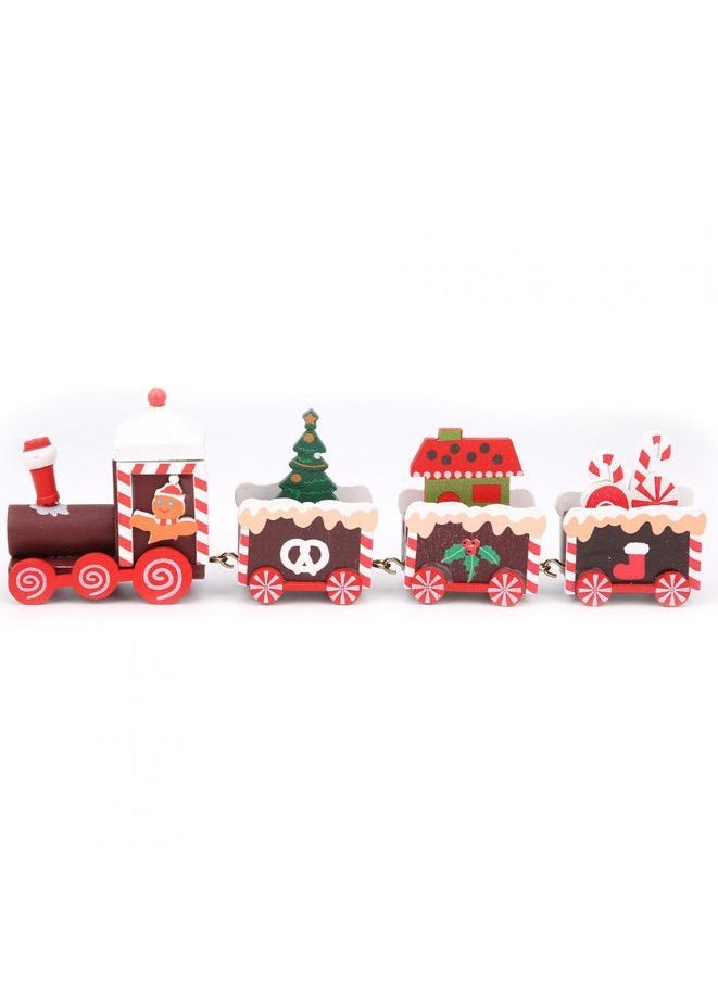 Wooden Train Tree Ornament Colorful Décor with Snowflake, Snowman, Reindeer, Wooden houses, Kids Toy Gift Holiday Party Decorations Brown  - Image 2