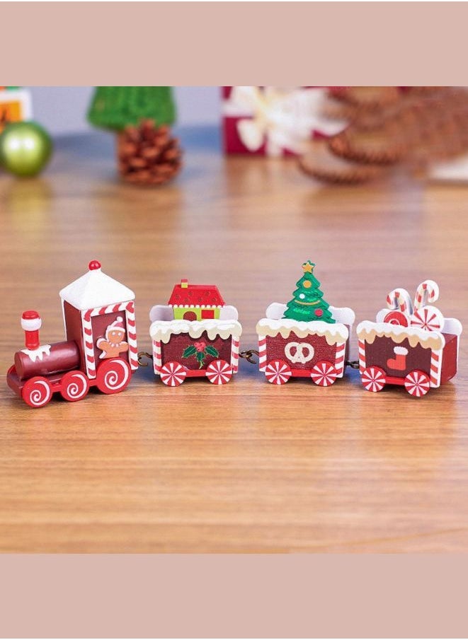 Wooden Train Tree Ornament Colorful Décor with Snowflake, Snowman, Reindeer, Wooden houses, Kids Toy Gift Holiday Party Decorations Brown  - Image 4
