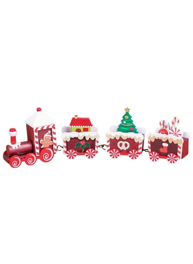 Wooden Train Tree Ornament Colorful Décor with Snowflake, Snowman, Reindeer, Wooden houses, Kids Toy Gift Holiday Party Decorations Brown  - Image 1