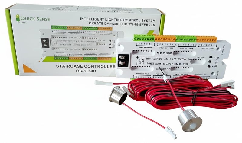Quick Sense Staircase Sensor QS/SLS01/B | 12V DC PIR Motion Detection | Sequential LED Stair Lighting Controller | 16-Step Automation | Entry/Exit Sensor Module | Indoor Safety Lighting - Image 1