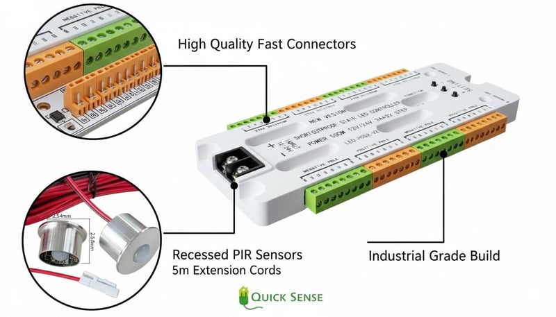 Quick Sense Staircase Sensor QS/SLS01/B | 12V DC PIR Motion Detection | Sequential LED Stair Lighting Controller | 16-Step Automation | Entry/Exit Sensor Module | Indoor Safety Lighting - Image 5