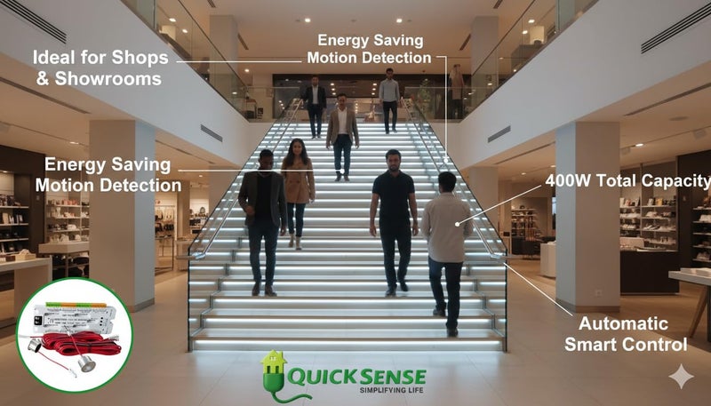 Quick Sense Staircase Sensor QS/SLS01/B | 12V DC PIR Motion Detection | Sequential LED Stair Lighting Controller | 16-Step Automation | Entry/Exit Sensor Module | Indoor Safety Lighting - Image 4