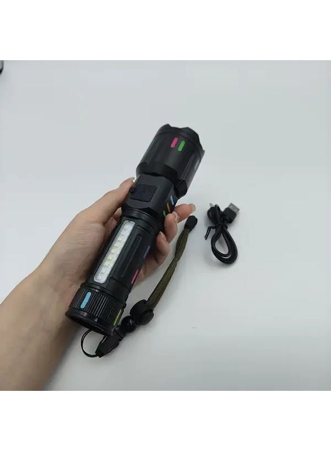 Aa Black Multi Mode Outdoor Flashlight 1200mAh USB Charging Adjustable Focus Battery Display - Image 1