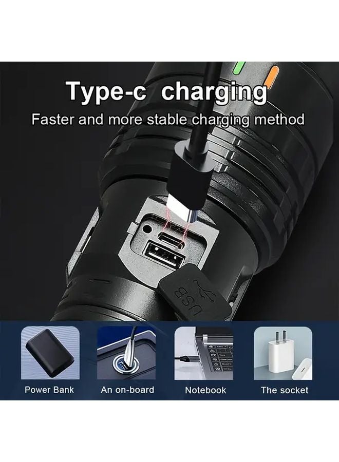 Aa Black Multi Mode Outdoor Flashlight 1200mAh USB Charging Adjustable Focus Battery Display - Image 3