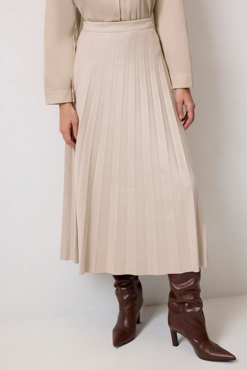 Touche Pleated Suede Skirt