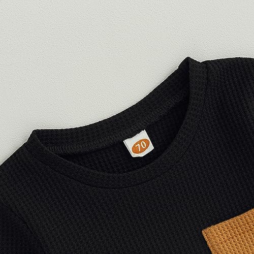 allshope Toddler Baby Boy Fall Outfit Long Sleeve Crew Neck Contrast Color Sweatshirt Top Pant Cute Newborn Infant Waffle Clothes (Black, 18-24 Months) - Image 4