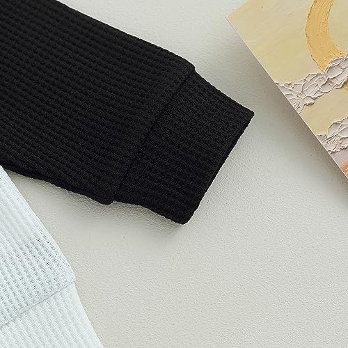 allshope Toddler Baby Boy Fall Outfit Long Sleeve Crew Neck Contrast Color Sweatshirt Top Pant Cute Newborn Infant Waffle Clothes (Black, 18-24 Months) - Image 5