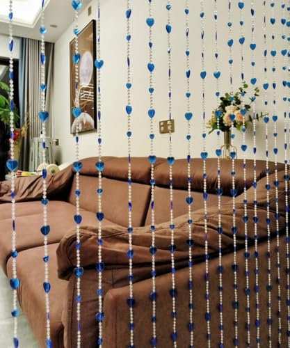 ave split Beaded Curtain Doorways Acrylic Hanging Heart Shape Door Beads String Curtains Tassel Room Divider Screen Decor for Doorway Window Living Room Wedding 043heart Blue 39 inch x 787 inch