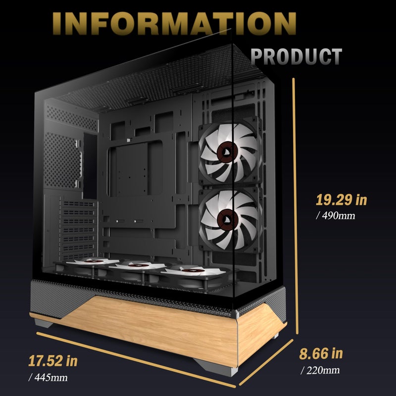 KEDIERS PC CASE ATX 5 PWM ARGB Fans Pre-Installed, Type-C Mid Tower Computer Case with Full-View Dual Tempered Glass, Printed Walnut Wood Panels,Support 360mm Radiator,Gaming PC Case,Black,new P6 - Image 4