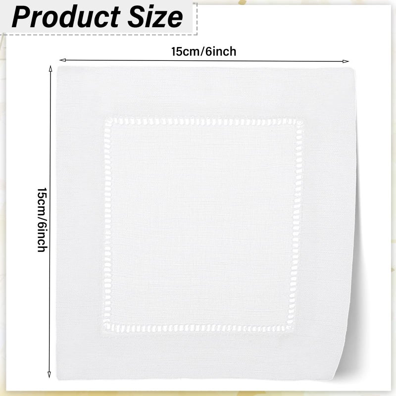 Jerify 80 Pcs Linen Cocktail Napkins Bulk 6 x 6 Inch Cloth Hemstitch Fabric Napkins for Party Wedding Bar Beverage Coffee Dessert (White) - Image 2