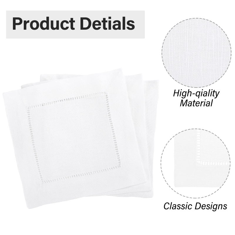 Jerify 80 Pcs Linen Cocktail Napkins Bulk 6 x 6 Inch Cloth Hemstitch Fabric Napkins for Party Wedding Bar Beverage Coffee Dessert (White) - Image 3