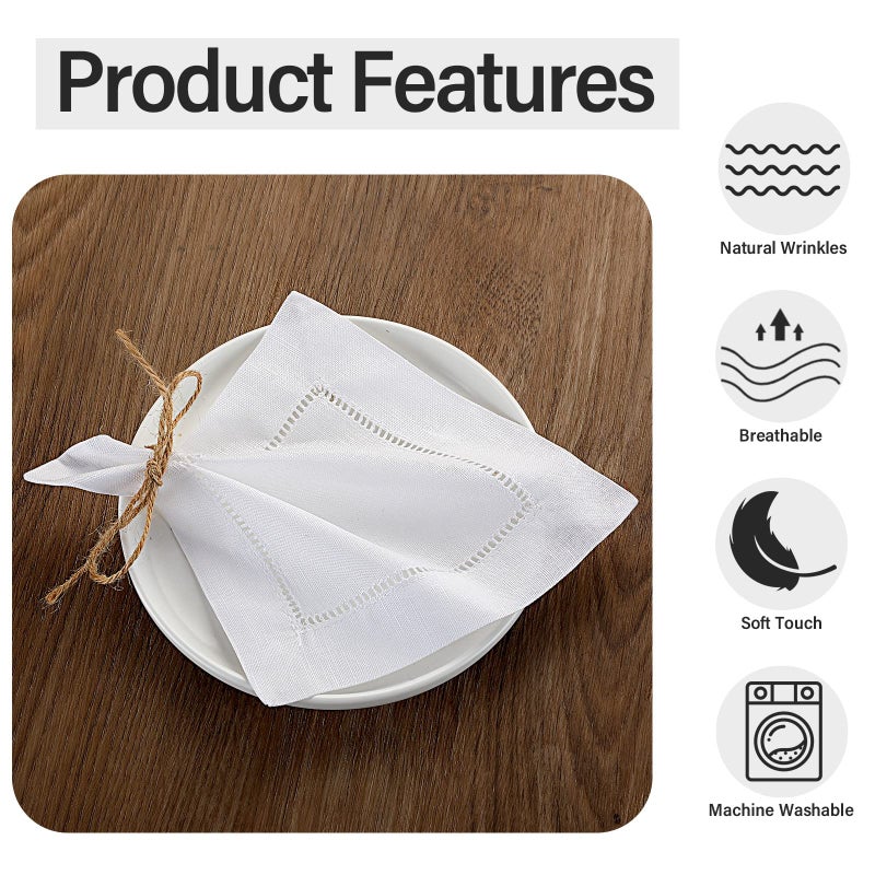 Jerify 80 Pcs Linen Cocktail Napkins Bulk 6 x 6 Inch Cloth Hemstitch Fabric Napkins for Party Wedding Bar Beverage Coffee Dessert (White) - Image 4