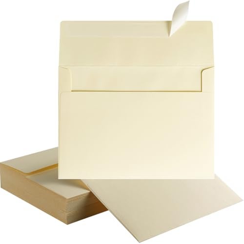 Wishop 50 Pack 5 x 7 Envelopes Cream Self Seal for Wedding, Party Invitations, Greeting Cards, Announcements, Photos, 5.24 x 7.21 Inches (Cream) - Image 1