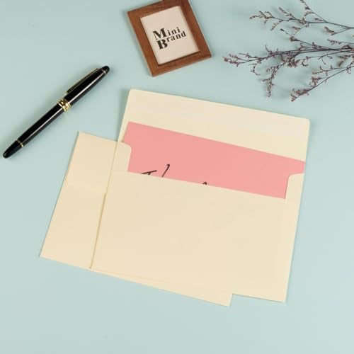 Wishop 50 Pack 5 x 7 Envelopes Cream Self Seal for Wedding, Party Invitations, Greeting Cards, Announcements, Photos, 5.24 x 7.21 Inches (Cream) - Image 5