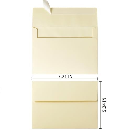 Wishop 50 Pack 5 x 7 Envelopes Cream Self Seal for Wedding, Party Invitations, Greeting Cards, Announcements, Photos, 5.24 x 7.21 Inches (Cream) - Image 2
