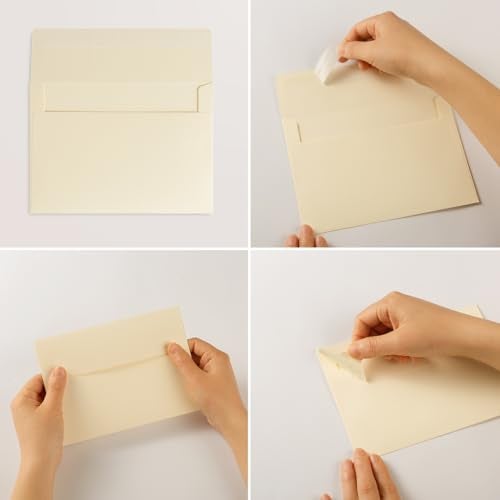 Wishop 50 Pack 5 x 7 Envelopes Cream Self Seal for Wedding, Party Invitations, Greeting Cards, Announcements, Photos, 5.24 x 7.21 Inches (Cream) - Image 3