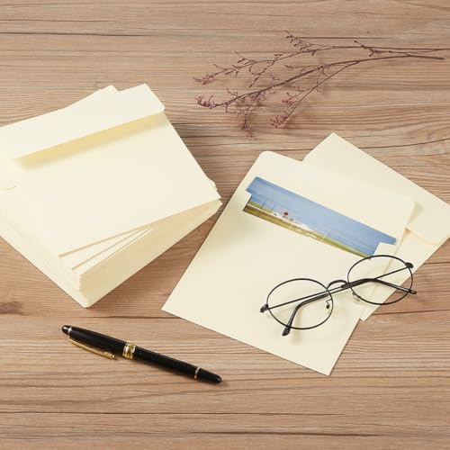 Wishop 50 Pack 5 x 7 Envelopes Cream Self Seal for Wedding, Party Invitations, Greeting Cards, Announcements, Photos, 5.24 x 7.21 Inches (Cream) - Image 4