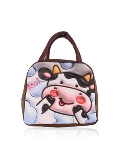 Kuber Industries Kuber Industries Insulated Kids Lunch Bag with Zip Closure & Handle | Leakproof Lunch Bag for Kids Girls & Boys | Lunchbag for Kids for School & Picnic | YJ-2-BRN | Cow Print - Brown  - Image 1