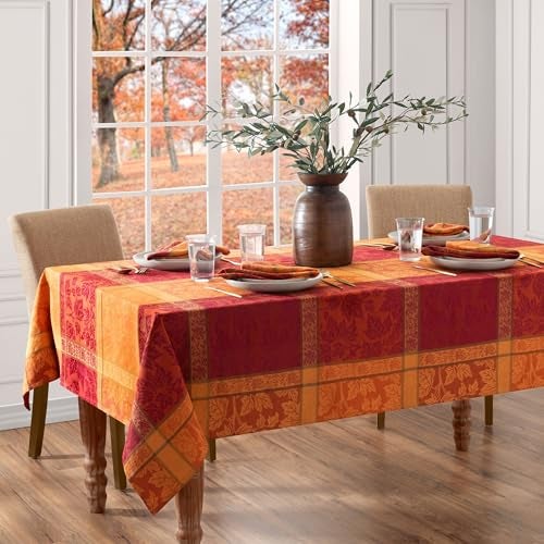 Elrene Home Fashions Maplewood Leaf Jacquard FallHarvestThanksgiving Woven Cotton Rectangle Tablecloth 60x120 - Image 3