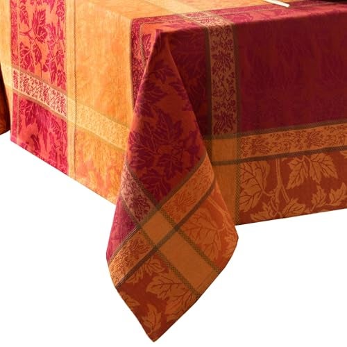 Elrene Home Fashions Maplewood Leaf Jacquard FallHarvestThanksgiving Woven Cotton Rectangle Tablecloth 60x120 - Image 1
