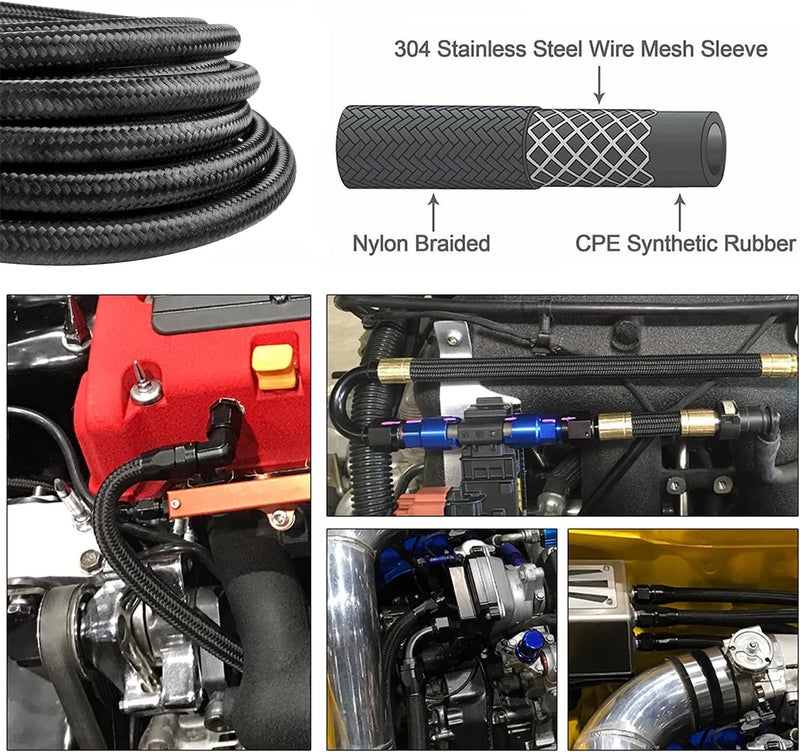 CHOWTY 6AN 20Feet Stainless Steel Nylon Braided Fuel Line Hose - Black - Image 4