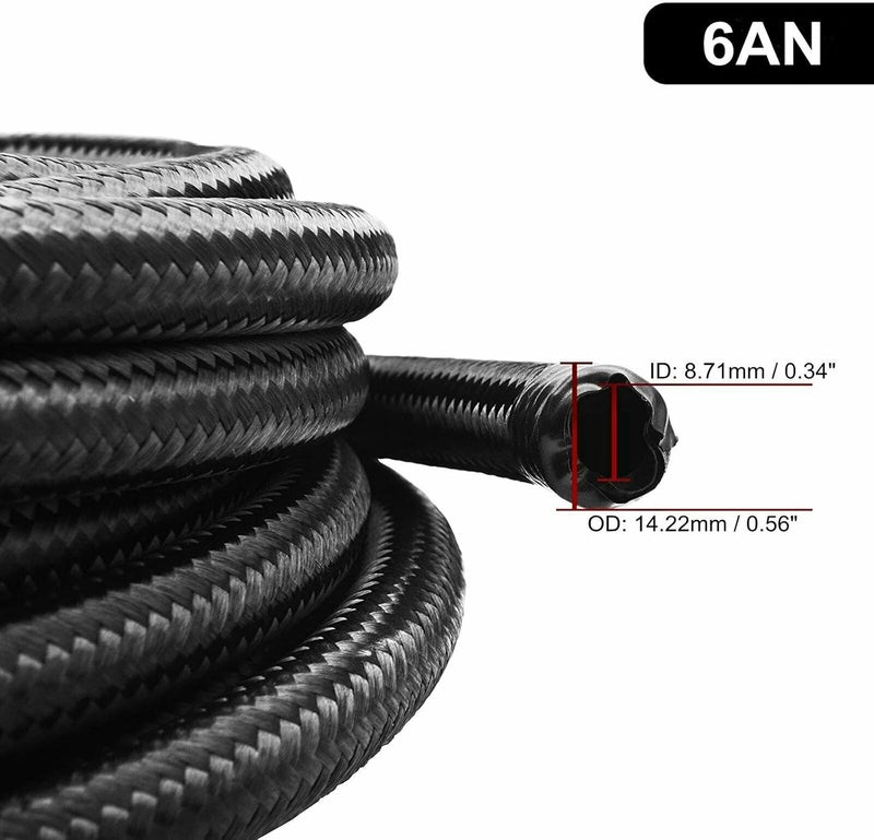 CHOWTY 6AN 20Feet Stainless Steel Nylon Braided Fuel Line Hose - Black - Image 3