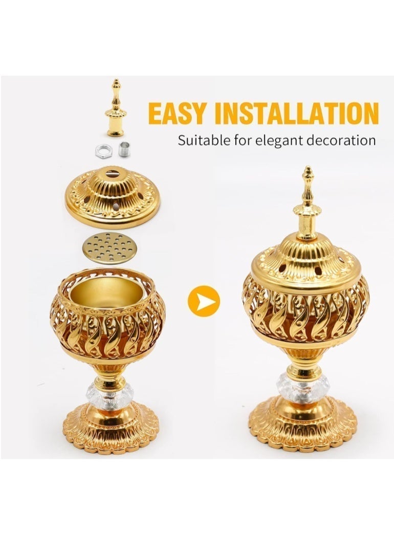Hirospace Arabian Incense Burner Golden Metal Incense Holder Bakhoor Censer Aroma Burner Home Decor Ramadan Eid Delicate Gift - Image 2