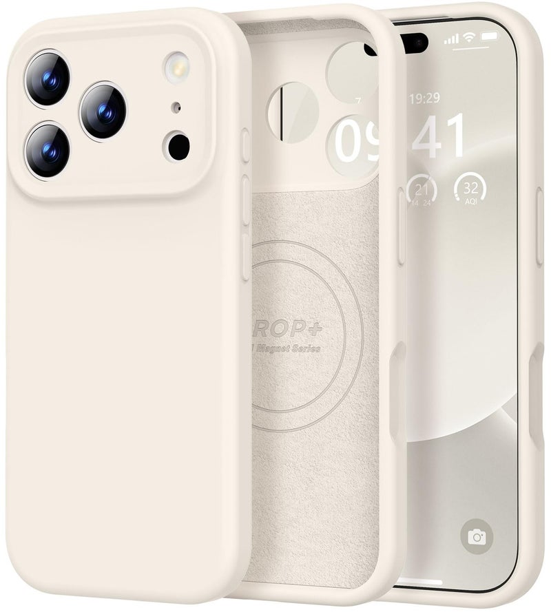 Vooii Magnetic for iPhone 17 Pro Case, Compatible with Magsafe (Premium Liquid Silicone) (Integrated Camera Control Button) Full Body Protective Anti-Scratch Microfiber Lining 6.3", Stone - Image 1