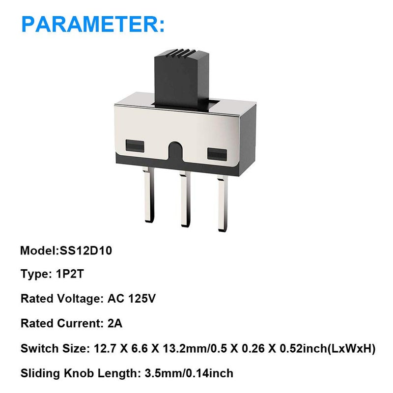 DOUKI 20PCS Vertical Slide Switches 1P2T SPDT 3 Pin 2 Position AC125V 2A SS12D10 High Knob Micro Slide Switch with 20PCS Mini Panel Slide Switch ON/Off SS12F15 3Pin Latching Toggle Switch - Image 2