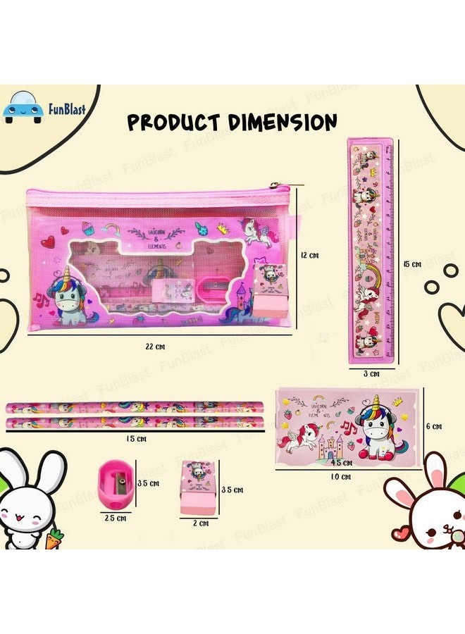 FunBlast FunBlast Unicorn Stationary Set for Girls - Pencils Set, Sharpener for Kids, Erasers and Scale for Kids, Kawaii Stationary Set, Birthday Return Gift, Pencil Pouch, Unicorn Theme Stationary Items  - Image 2