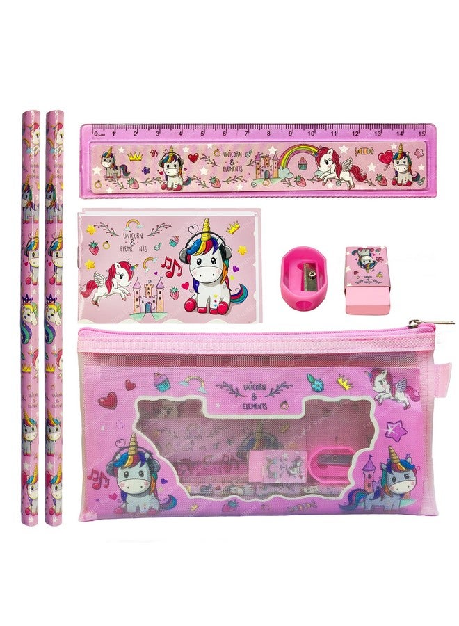FunBlast FunBlast Unicorn Stationary Set for Girls - Pencils Set, Sharpener for Kids, Erasers and Scale for Kids, Kawaii Stationary Set, Birthday Return Gift, Pencil Pouch, Unicorn Theme Stationary Items  - Image 1