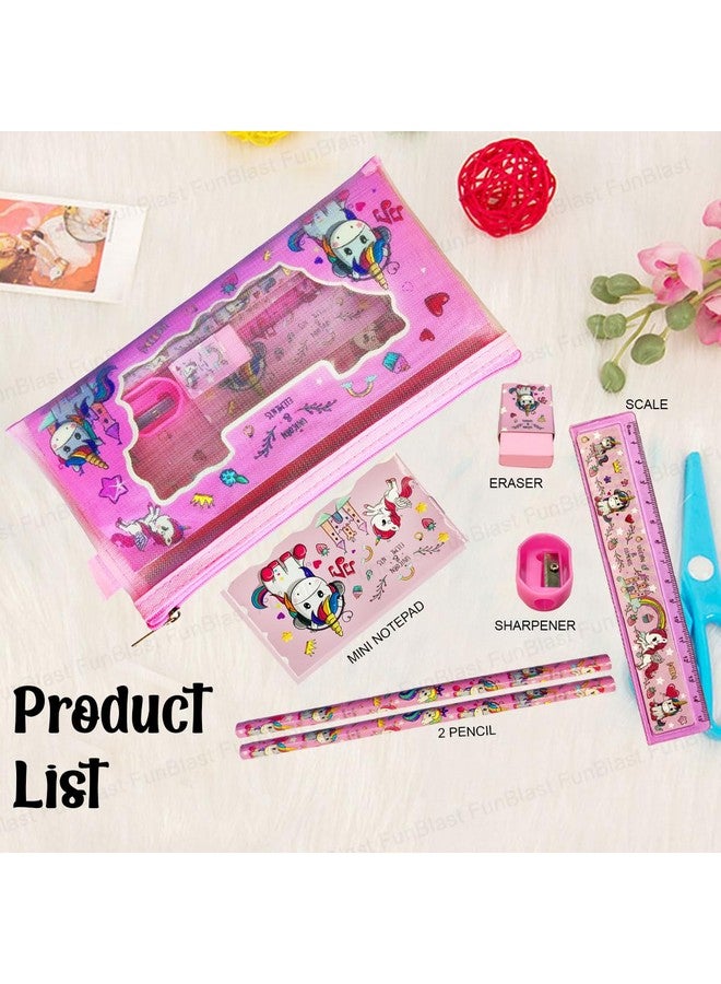 FunBlast FunBlast Unicorn Stationary Set for Girls - Pencils Set, Sharpener for Kids, Erasers and Scale for Kids, Kawaii Stationary Set, Birthday Return Gift, Pencil Pouch, Unicorn Theme Stationary Items  - Image 3
