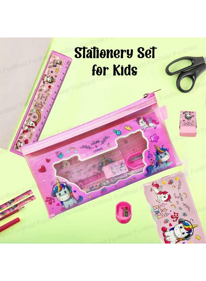 FunBlast FunBlast Unicorn Stationary Set for Girls - Pencils Set, Sharpener for Kids, Erasers and Scale for Kids, Kawaii Stationary Set, Birthday Return Gift, Pencil Pouch, Unicorn Theme Stationary Items  - Image 4