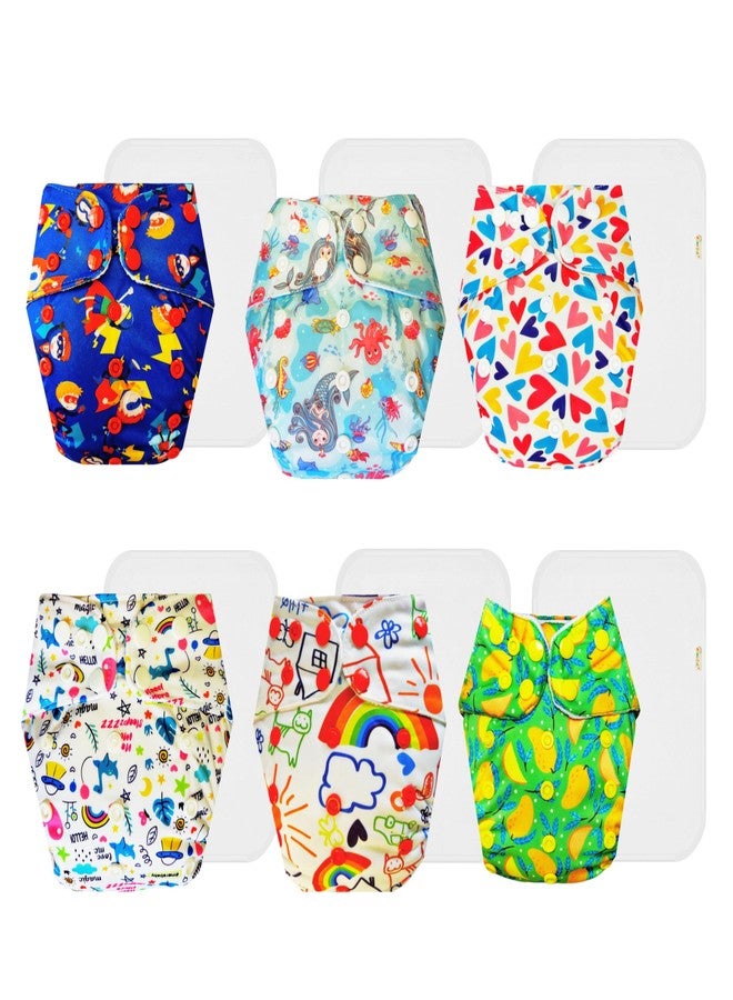 حفاضات دمبلدو القماشية الممتازة مع حشوة قطنية (عبوة من 6 قطع) | ناعمة ولطيفة | قابلة لإعادة الاستخدام والغسل | سريعة الجفاف | مثالية لفصل الصيف الهندي | من 3 أشهر إلى 3 سنوات | مناسبة للجنسين - Image 1